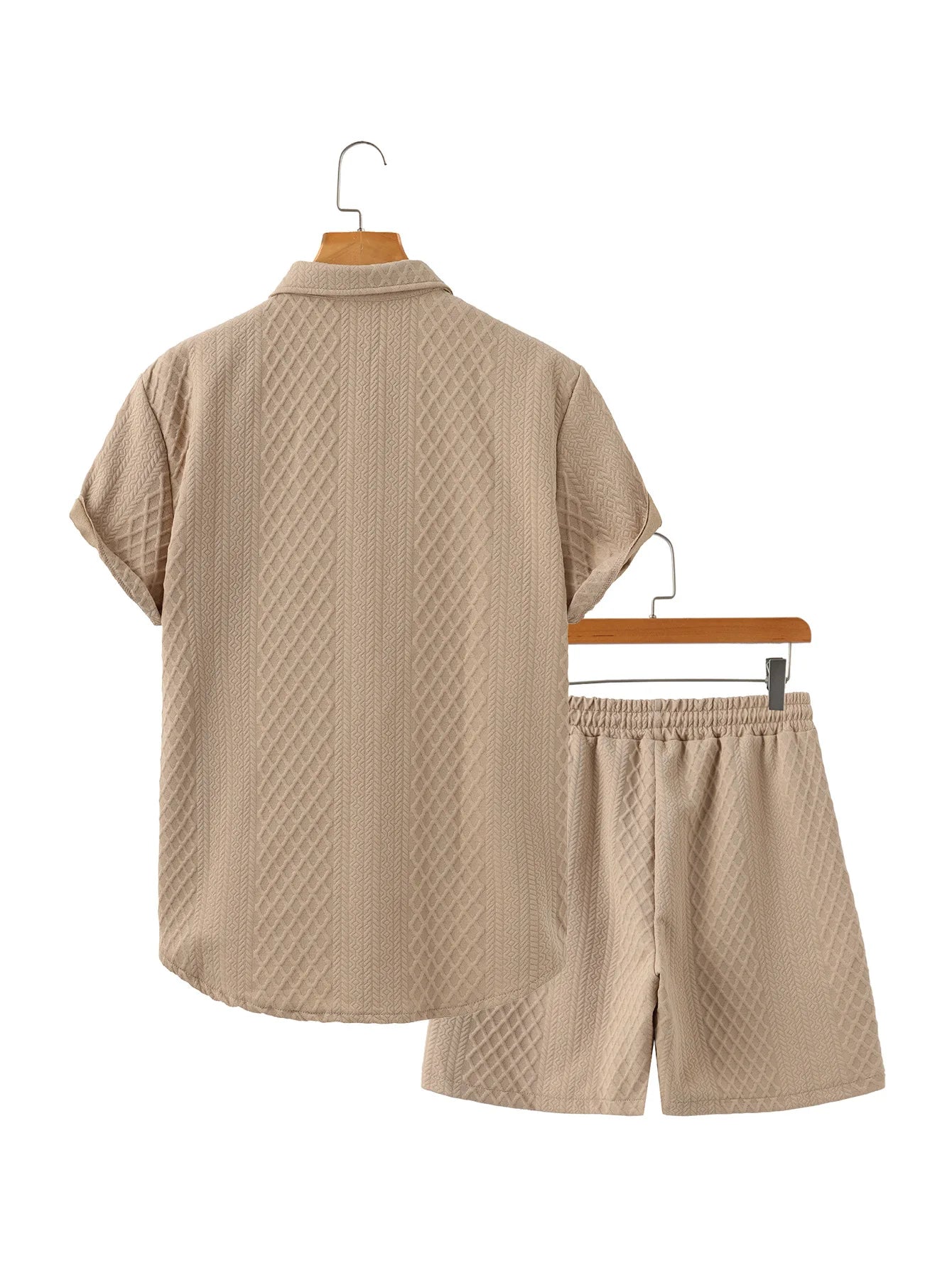 Ensemble chemise à manches courtes texturée et short pour homme Ensemble décontracté deux pièces Vêtements de rue légers pour l'été