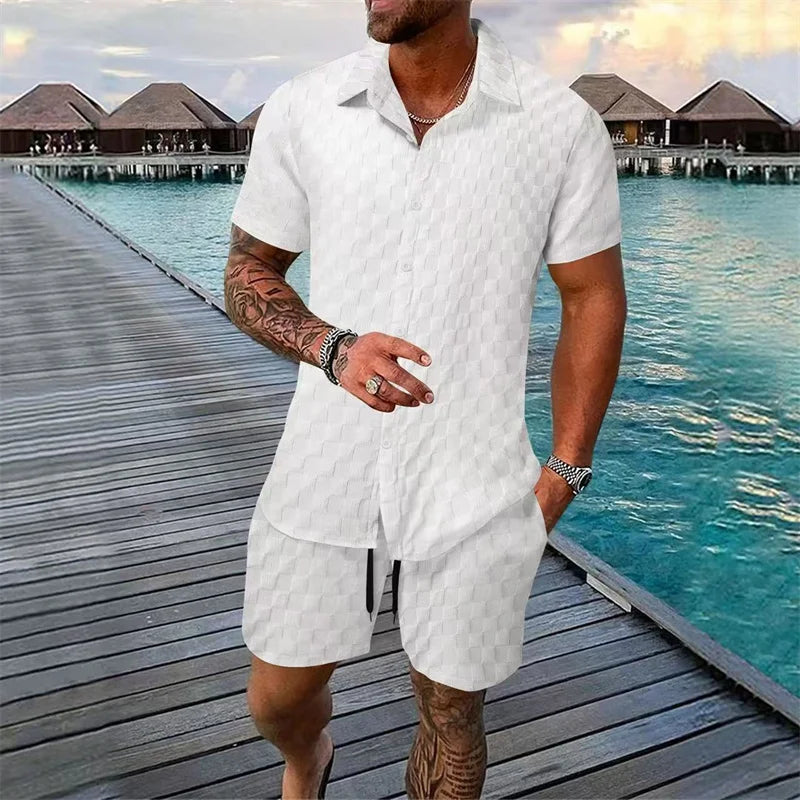 6 couleurs européennes et américaines nouvelle mode d'été pour hommes couleur pure décontracté mélangé T-shirt à manches courtes shorts costume taille S-3XL
