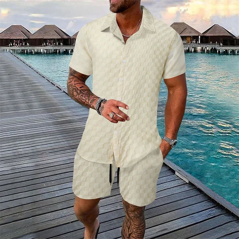 6 couleurs européennes et américaines nouvelle mode d'été pour hommes couleur pure décontracté mélangé T-shirt à manches courtes shorts costume taille S-3XL