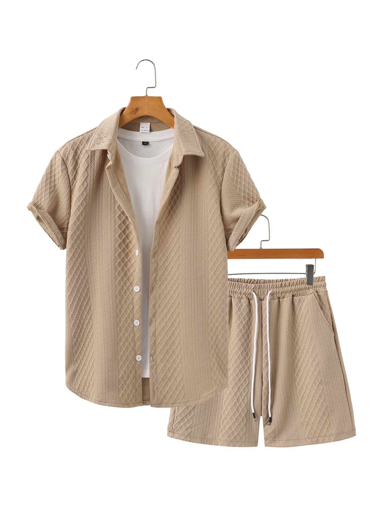 Ensemble chemise à manches courtes texturée et short pour homme Ensemble décontracté deux pièces Vêtements de rue légers pour l'été
