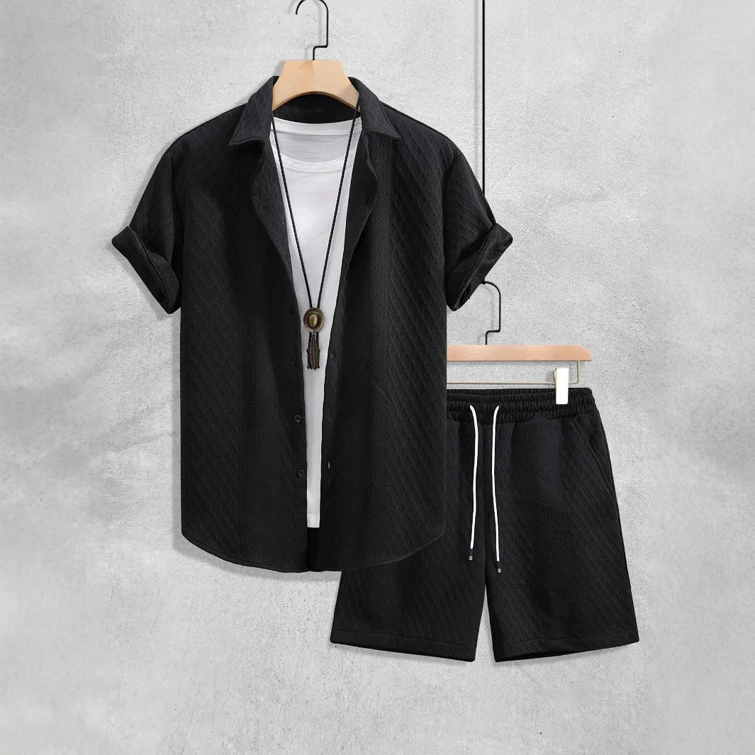 Ensemble chemise à manches courtes texturée et short pour homme Ensemble décontracté deux pièces Vêtements de rue légers pour l'été