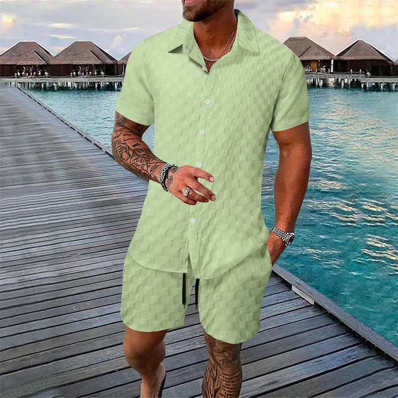 6 couleurs européennes et américaines nouvelle mode d'été pour hommes couleur pure décontracté mélangé T-shirt à manches courtes shorts costume taille S-3XL