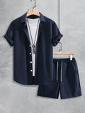 Ensemble chemise à manches courtes texturée et short pour homme Ensemble décontracté deux pièces Vêtements de rue légers pour l'été