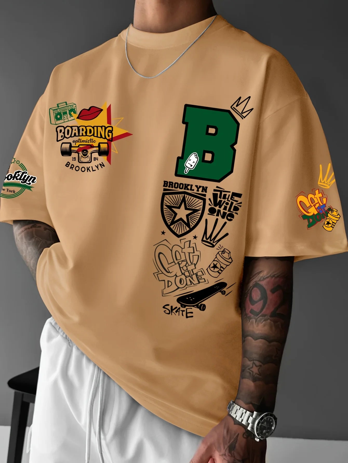 T-shirt col rond respirant pour hommes, nouveau Design d'été avec lettres imprimées Brooklyn, haut de Style de rue en plein air