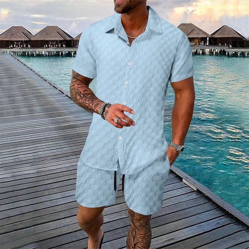 6 couleurs européennes et américaines nouvelle mode d'été pour hommes couleur pure décontracté mélangé T-shirt à manches courtes shorts costume taille S-3XL