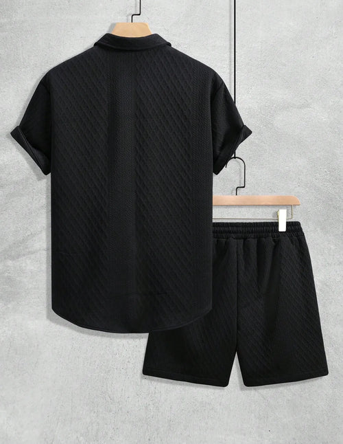 Ensemble chemise à manches courtes texturée et short pour homme Ensemble décontracté deux pièces Vêtements de rue légers pour l'été